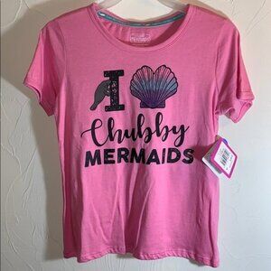 Chubby Mermaids Pink Manatee Graphic T-Shirt Small